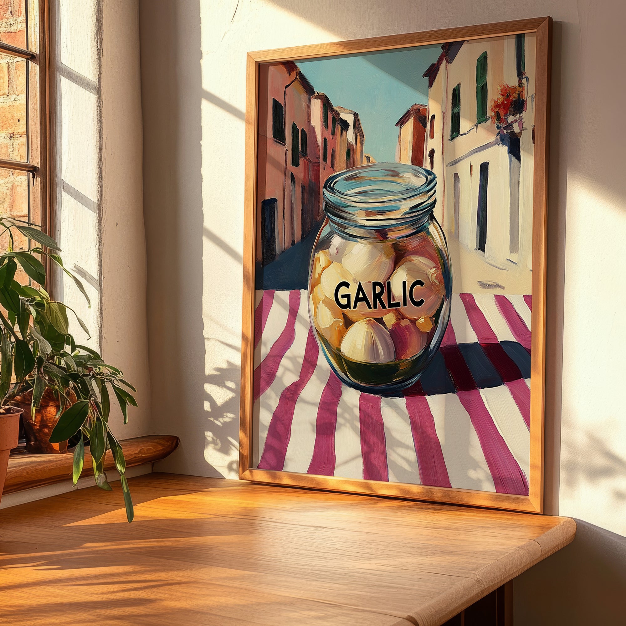 Pickled Garlic – Italian Urban Café Scene, Canned Vegetables Wall Decor, clean layout with no caption