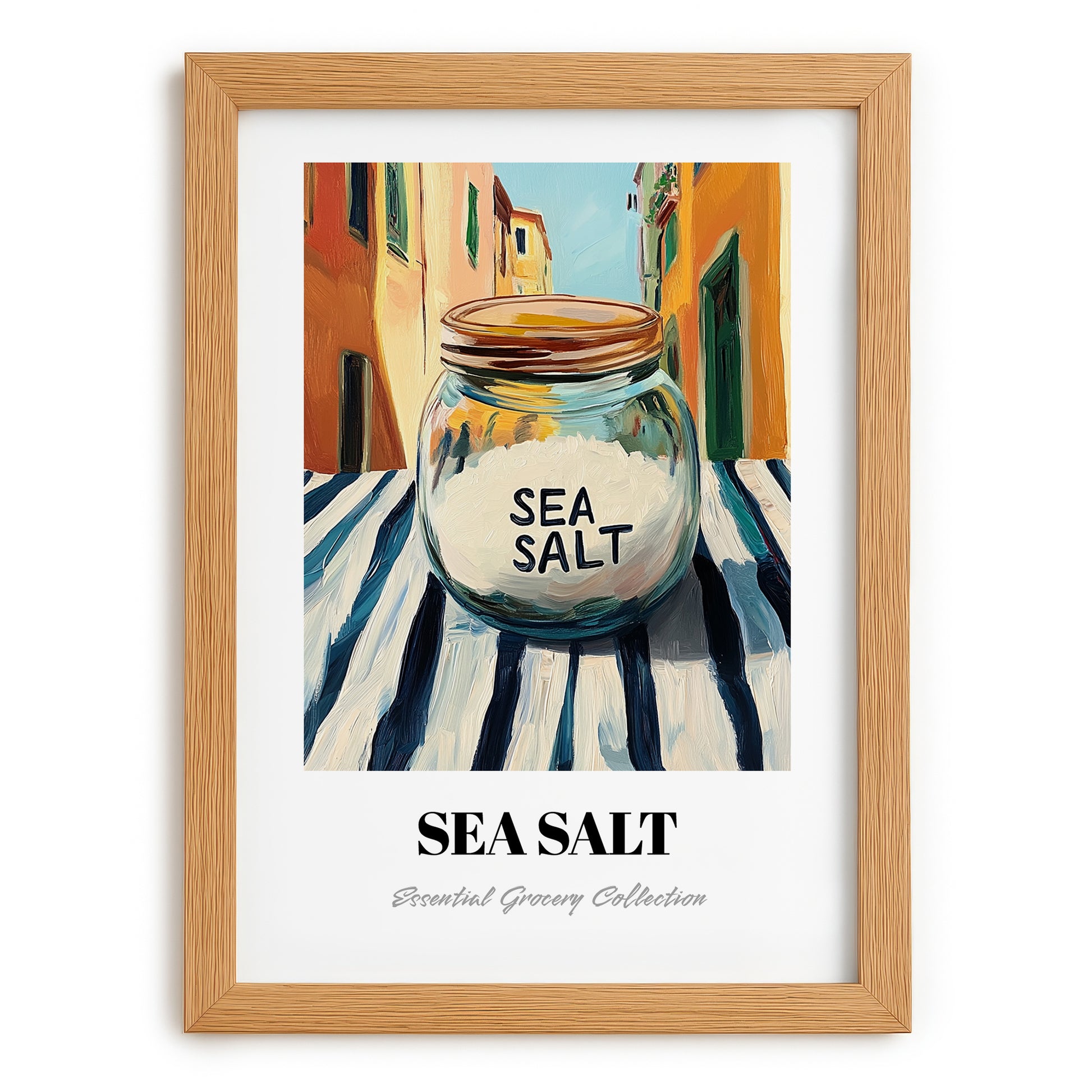 Sea Salt – Italian Café on the Corner, Spices Painting, set in oak frame