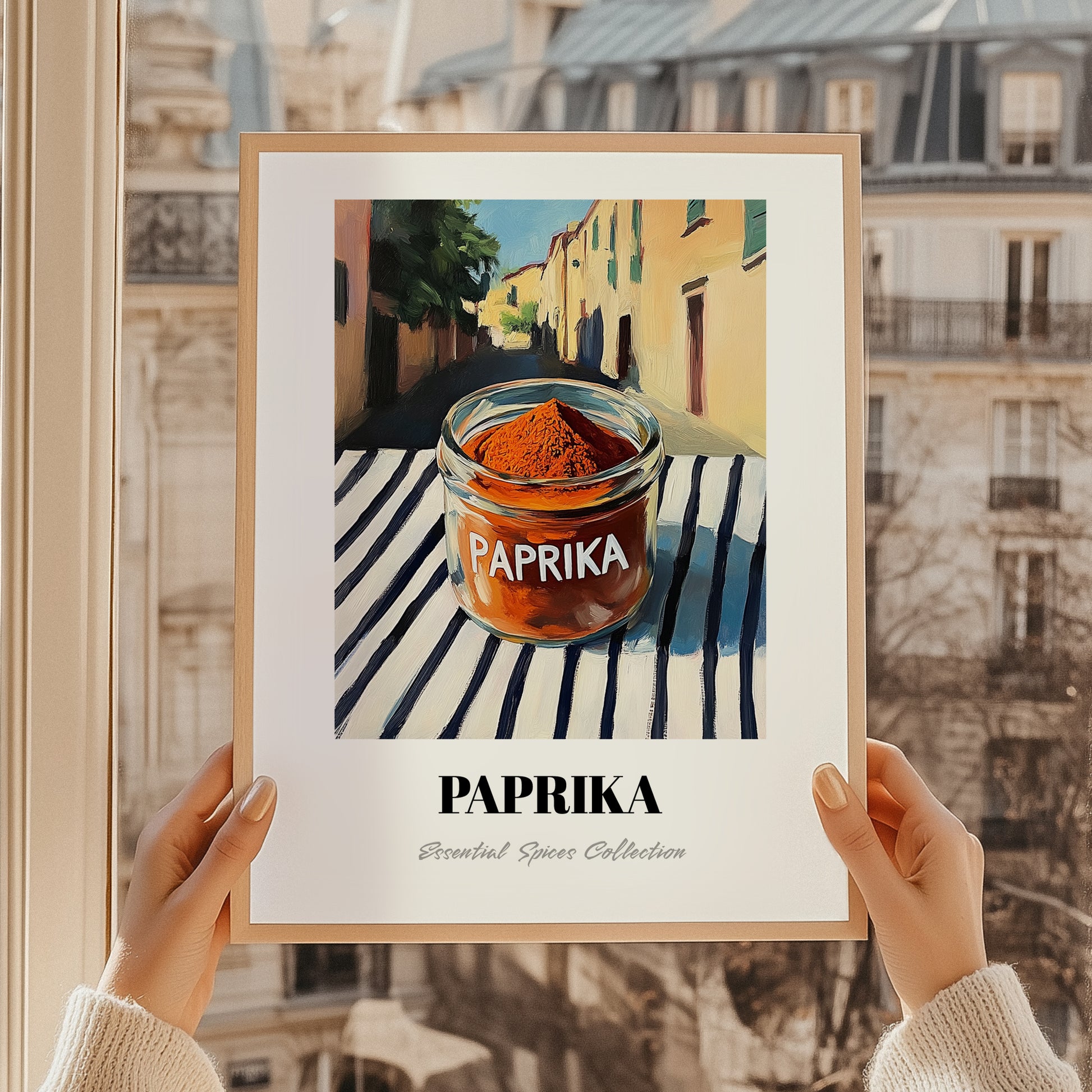 Paprika – Italian Street Café Scene, Spices Still Life, styled in a charming Paris street view