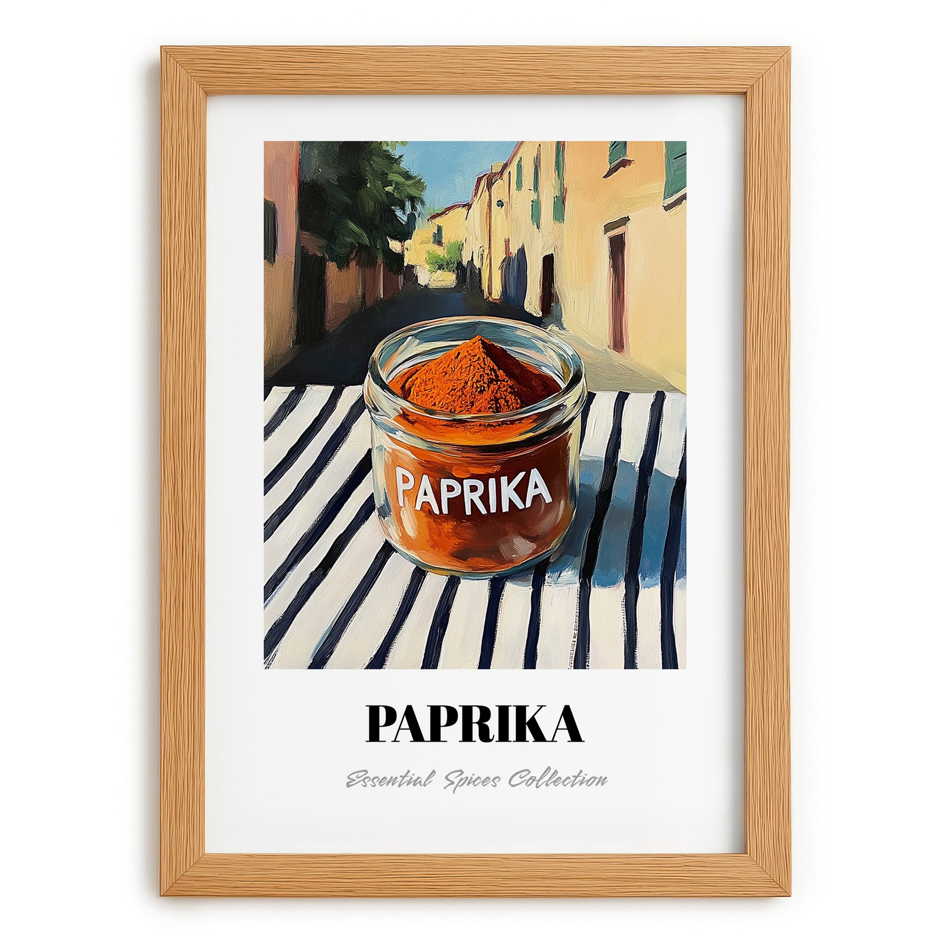 Paprika – Italian Street Café Scene, Spices Still Life, set in oak frame