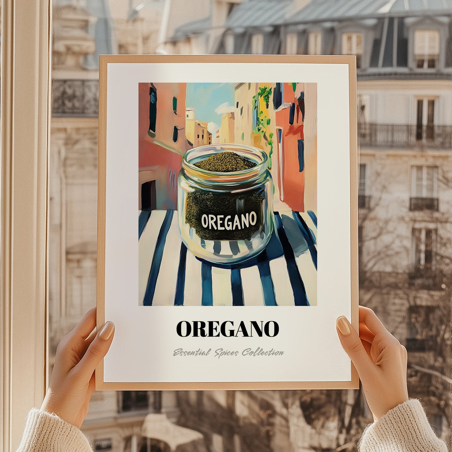 Oregano – Italian Outdoor Café Scene, Spices Still Life, styled in a charming Paris street view