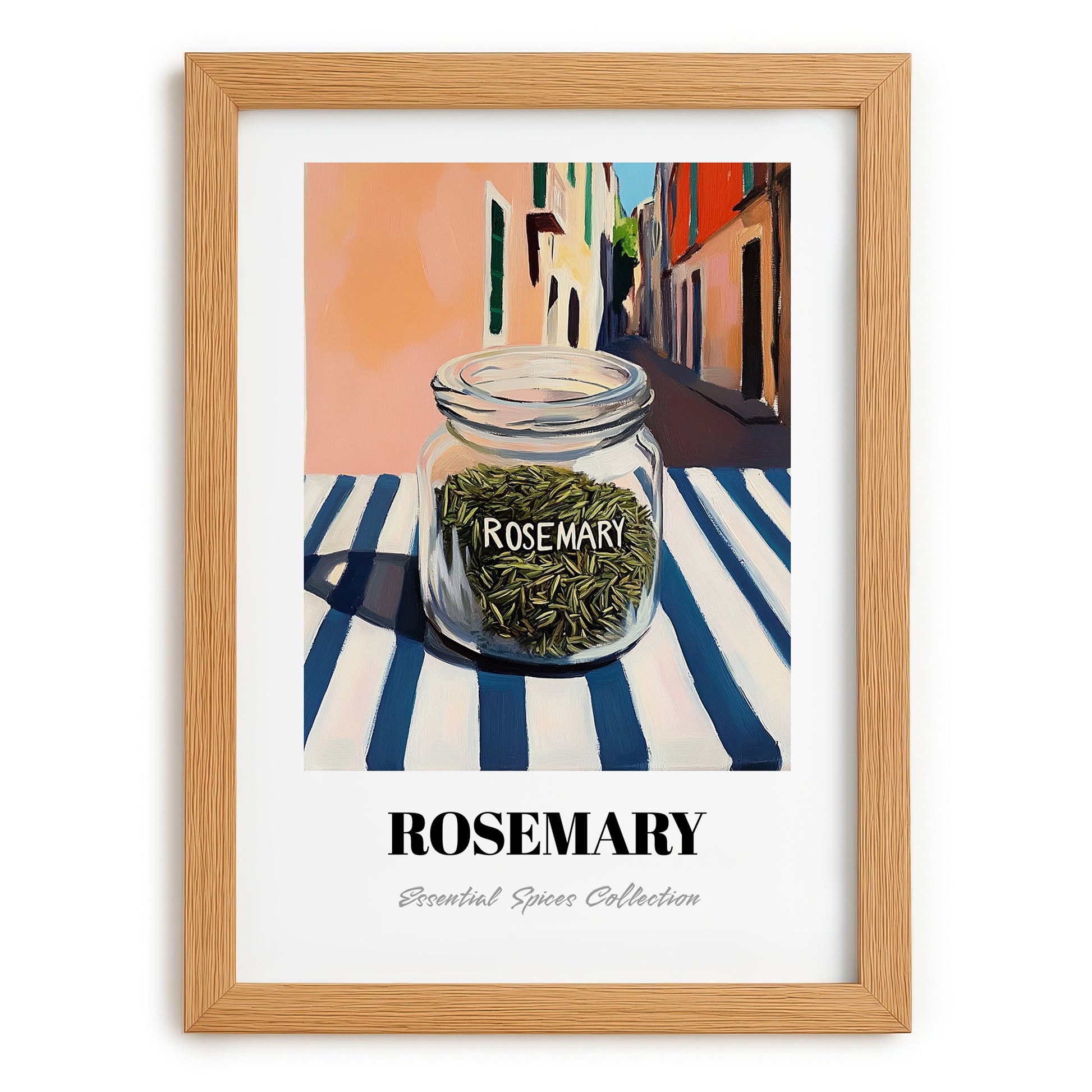 Rosemary – Italian Outdoor Café Scene, Spices Wall Print, set in oak frame