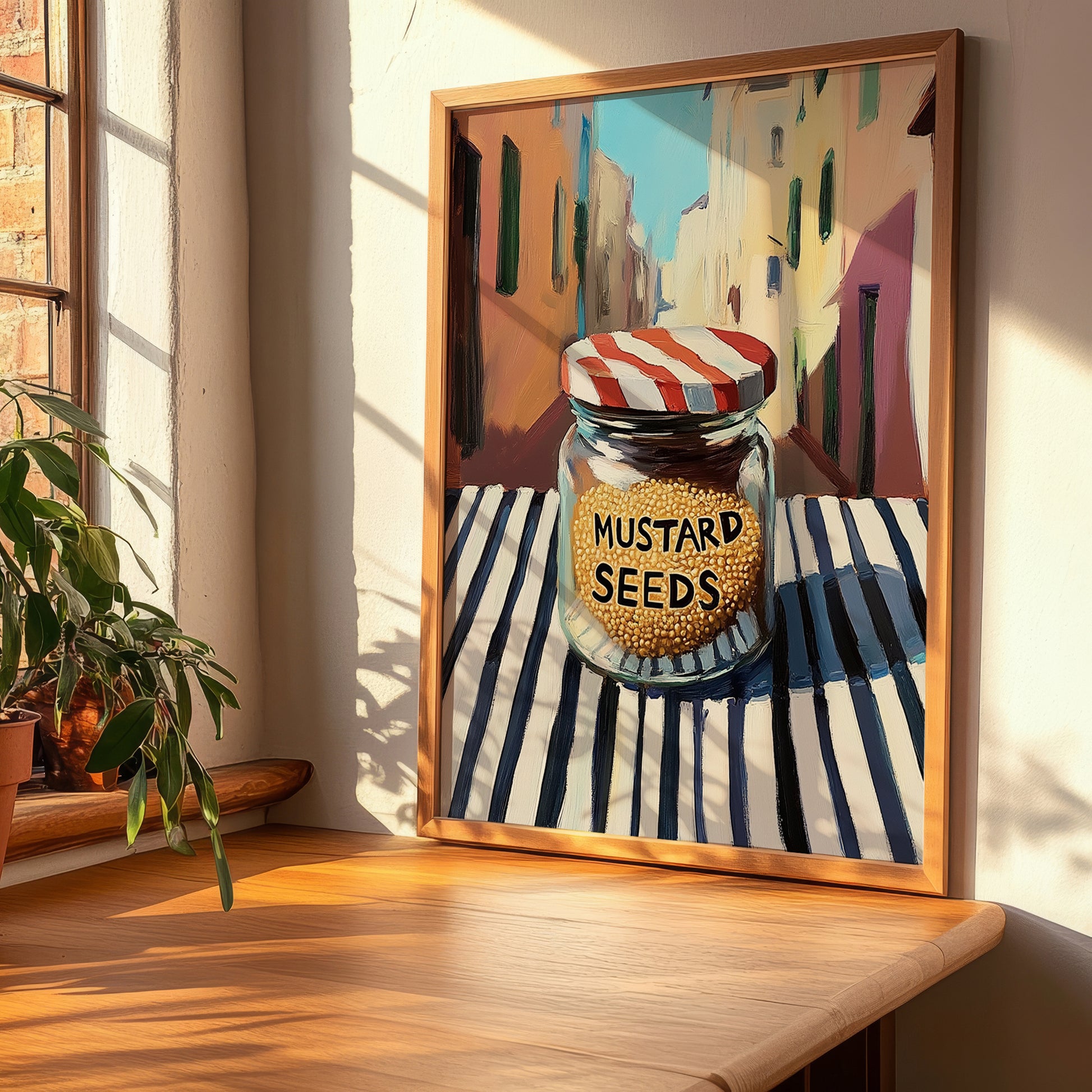 Mustard Seeds – Italian Outdoor Café Scene, Spices Wall Art, clean layout with no caption
