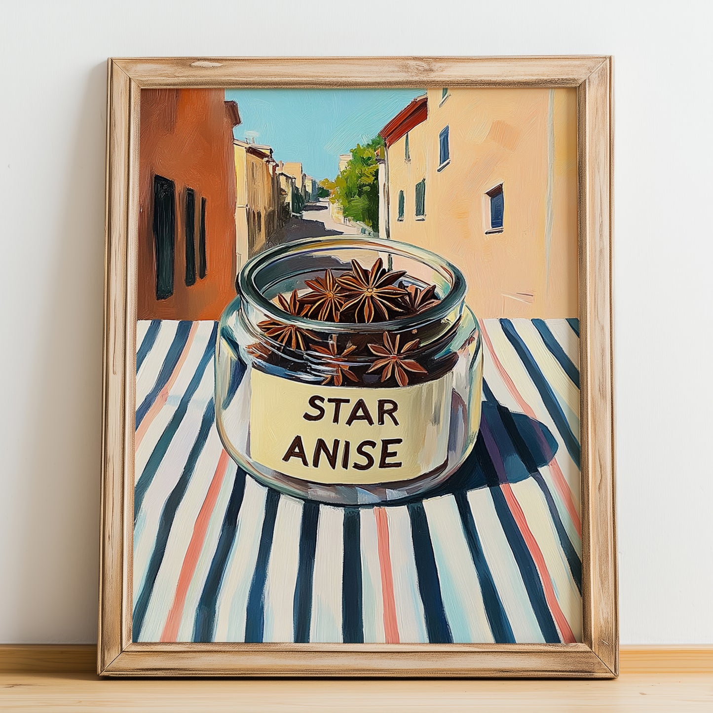 Star Anise – Italian Street Café Scene, Spices Still Life, no-text version framed in wood