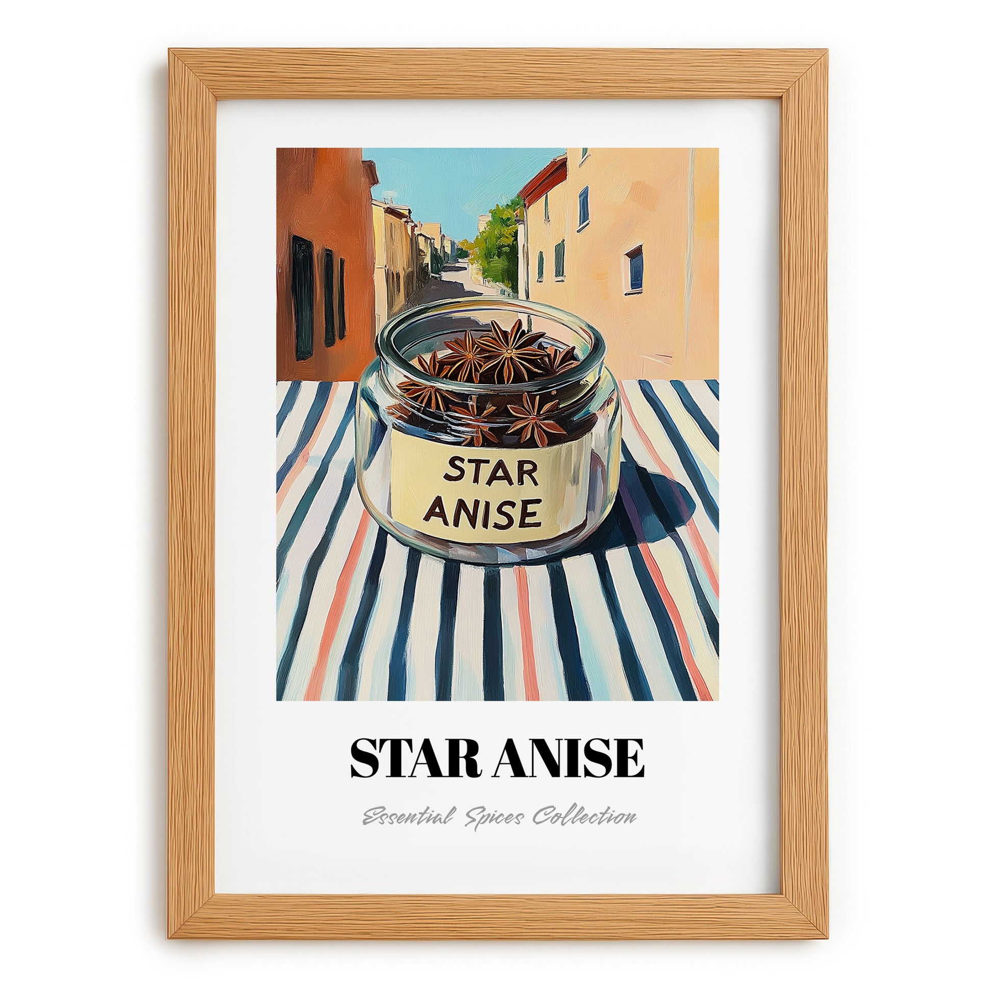 Star Anise – Italian Street Café Scene, Spices Still Life, set in oak frame