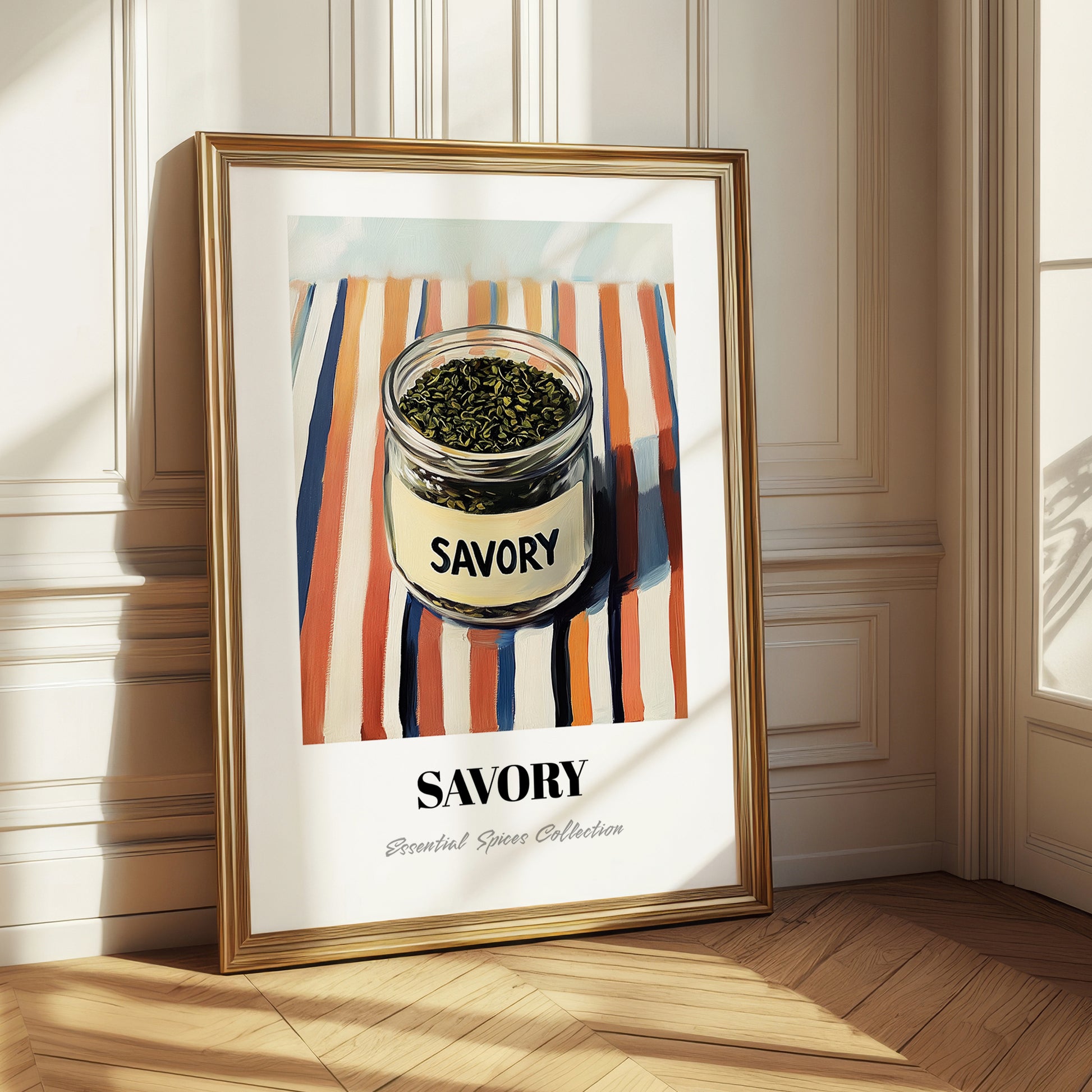 Savory – on Striped Tablecloth, Spices Still Life