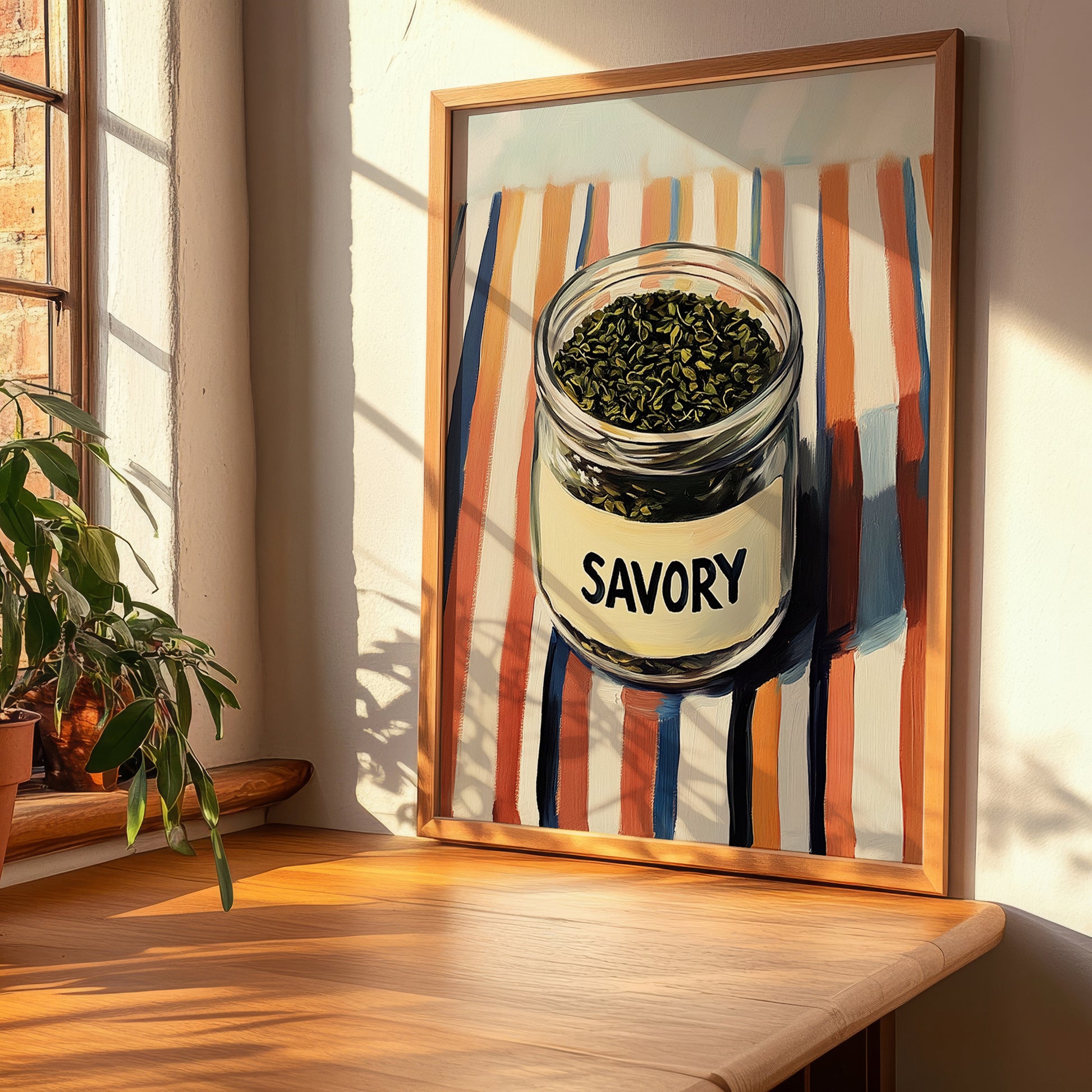 Savory – on Striped Tablecloth, Spices Still Life, clean layout with no caption