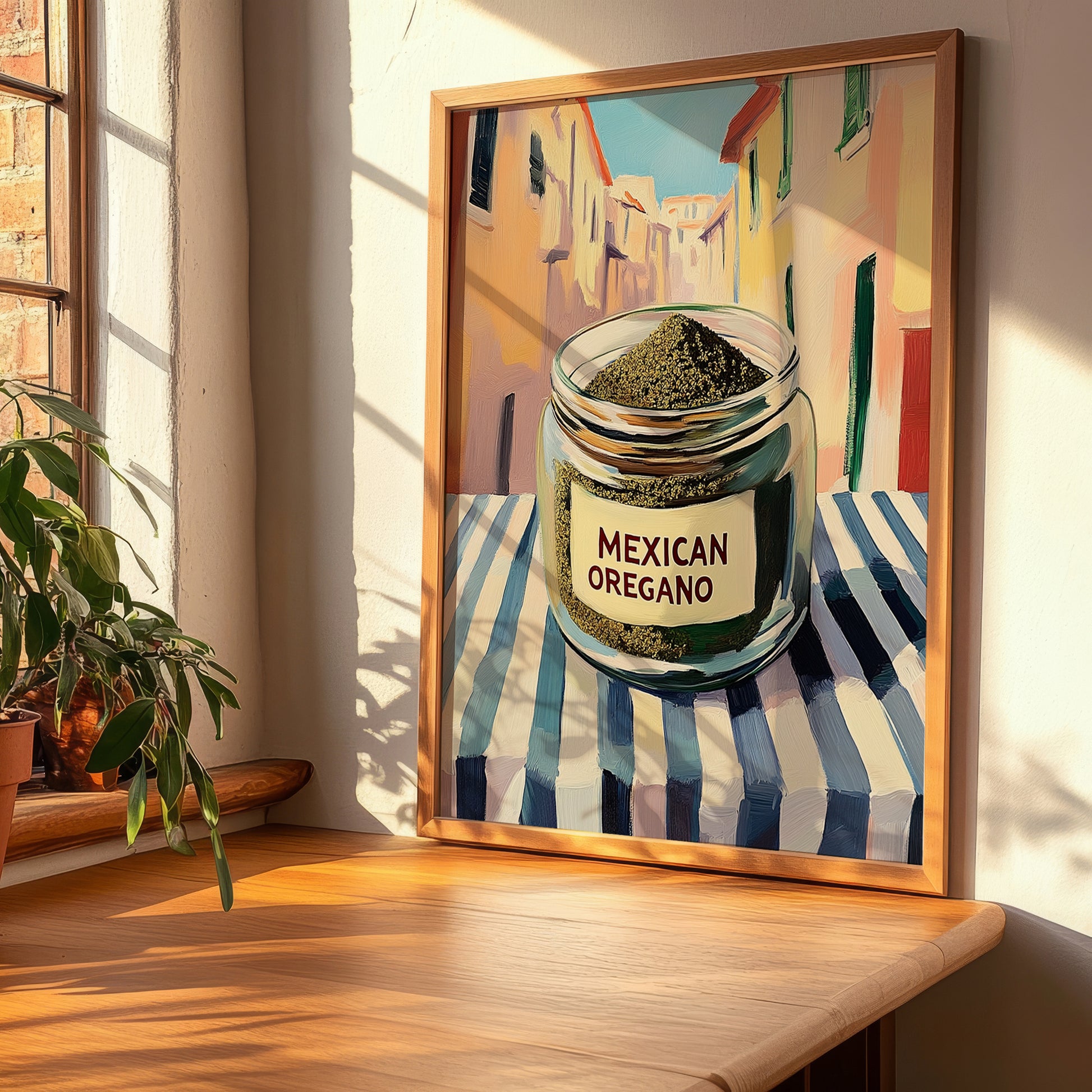 Mexican Oregano – Italian Street Café Scene, Spices Art, clean layout with no caption