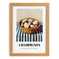 Champignon (Button Mushroom) – on Striped Tablecloth, Mushrooms Painting, set in oak frame