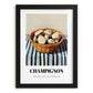 Champignon (Button Mushroom) – on Striped Tablecloth, Mushrooms Painting, in sleek black frame