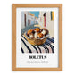 Porcini – White village Street Café Scene, Mushrooms Art, set in oak frame