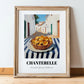Chanterelle – White village Café on the Corner, Mushrooms Wall Painting, in wooden frame leaning on the floor