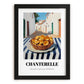 Chanterelle – White village Café on the Corner, Mushrooms Wall Painting, in sleek black frame