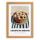 Cremini Mushroom – on Striped Tablecloth, Mushrooms Painting, set in oak frame