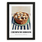 Cremini Mushroom – on Striped Tablecloth, Mushrooms Painting, in sleek black frame
