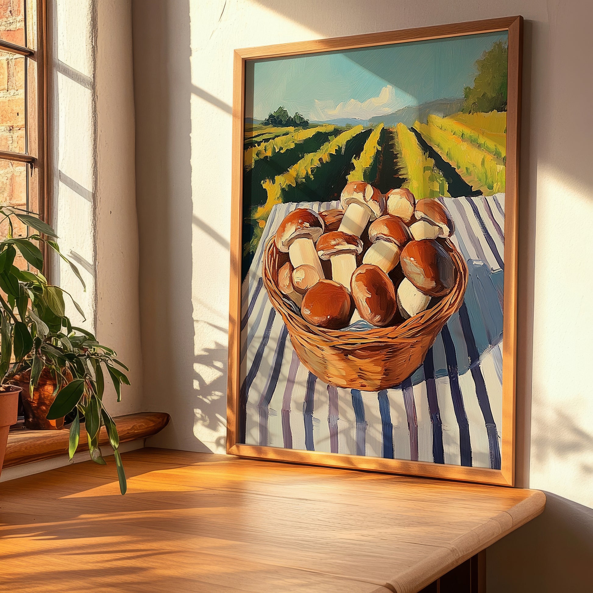 Cremini Mushroom – Green Valley Landscape, Mushrooms Art, clean layout with no caption