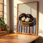 Portobello Mushroom – on Striped Tablecloth, Mushrooms Painting, clean layout with no caption