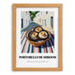 Portobello Mushroom – White village Street Café Scene, Mushrooms Illustration, set in oak frame