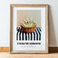 Enoki Mushroom – on Striped Tablecloth, Mushrooms Wall Print, in wooden frame leaning on the floor