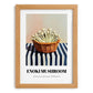 Enoki Mushroom – on Striped Tablecloth, Mushrooms Wall Print, set in oak frame