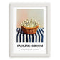 Enoki Mushroom – on Striped Tablecloth, Mushrooms Wall Print, placed in minimal white frame