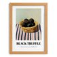 Black Truffle – on Striped Tablecloth, Mushrooms Still Life, set in oak frame