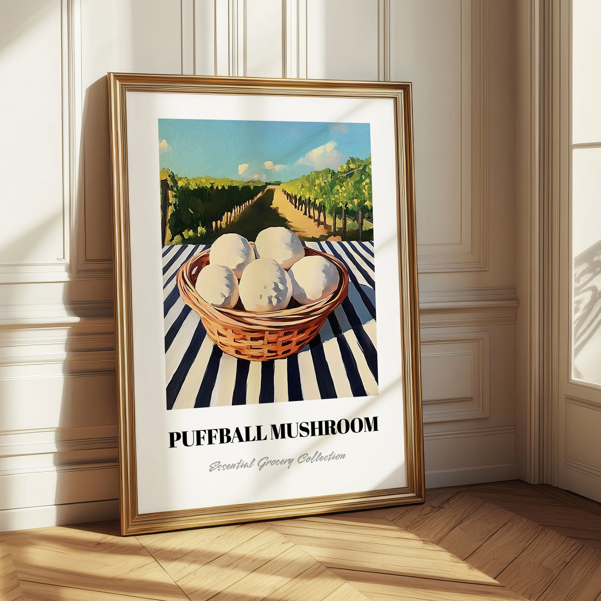 Puffball Mushroom – Green Valley Landscape, Mushrooms Illustration