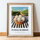Puffball Mushroom – Green Valley Landscape, Mushrooms Illustration, in wooden frame leaning on the floor