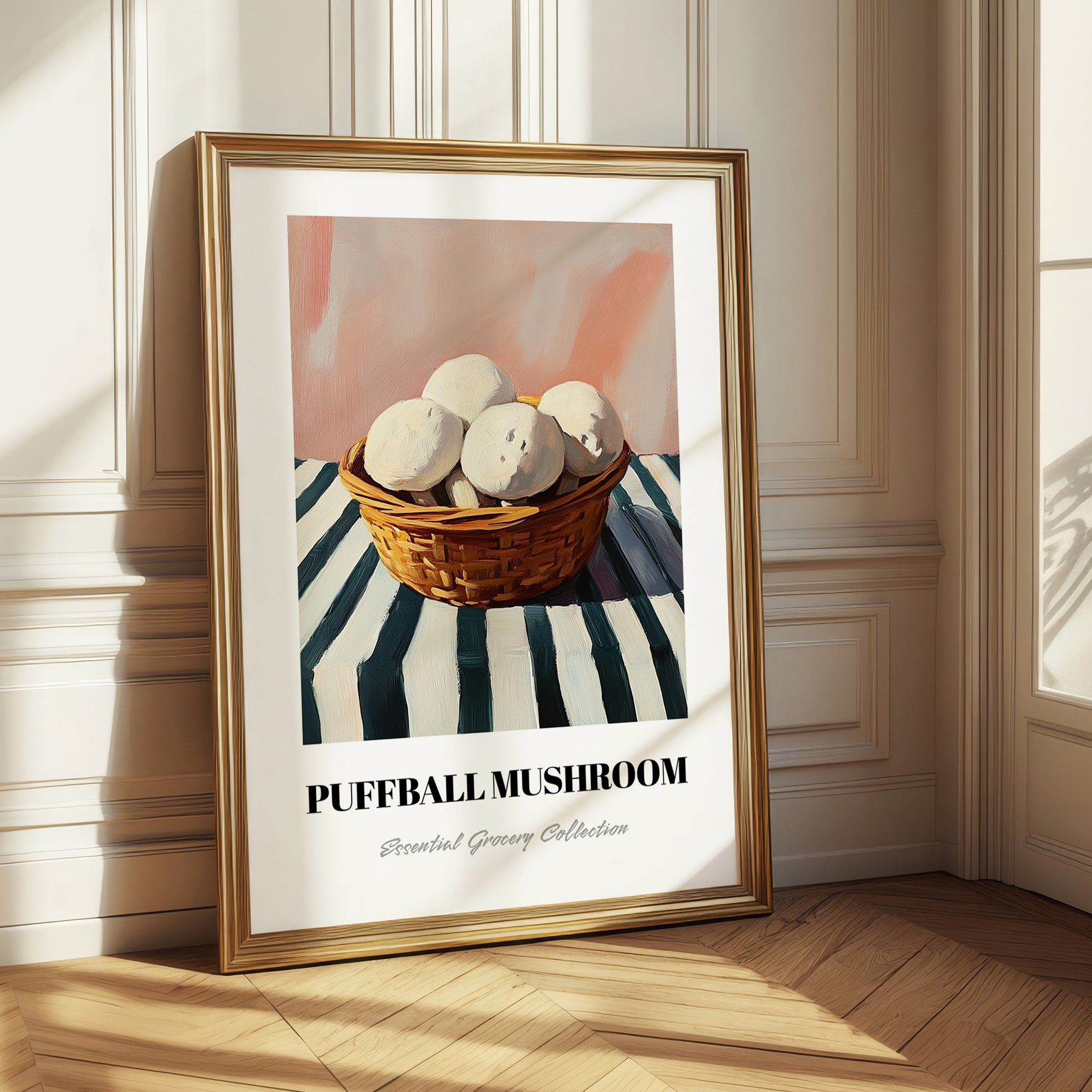 Puffball Mushroom – on Striped Tablecloth, Mushrooms Illustration