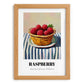 Raspberry – on Striped Tablecloth, Berries Poster, set in oak frame