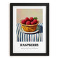 Raspberry – on Striped Tablecloth, Berries Poster, in sleek black frame