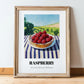 Raspberry – Valley Café Scene, Berries Wall Decor, in wooden frame leaning on the floor