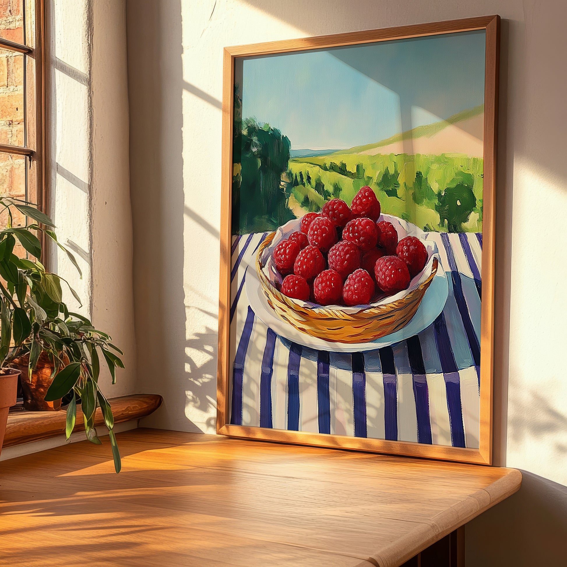 Raspberry – Valley Café Scene, Berries Wall Decor, clean layout with no caption