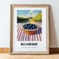 Blueberry – Green Valley Landscape, Berries Painting, in wooden frame leaning on the floor