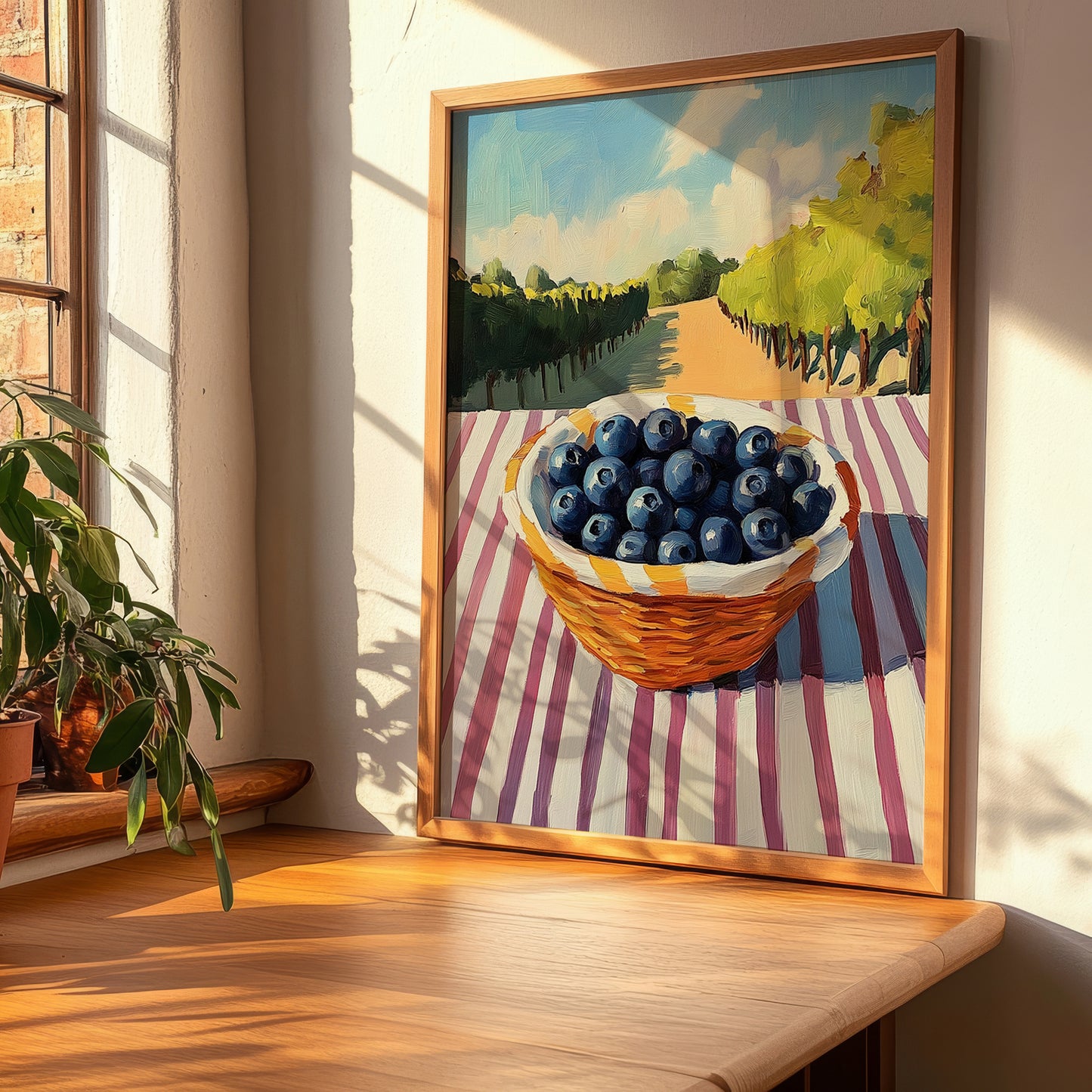 Blueberry – Green Valley Landscape, Berries Painting, clean layout with no caption