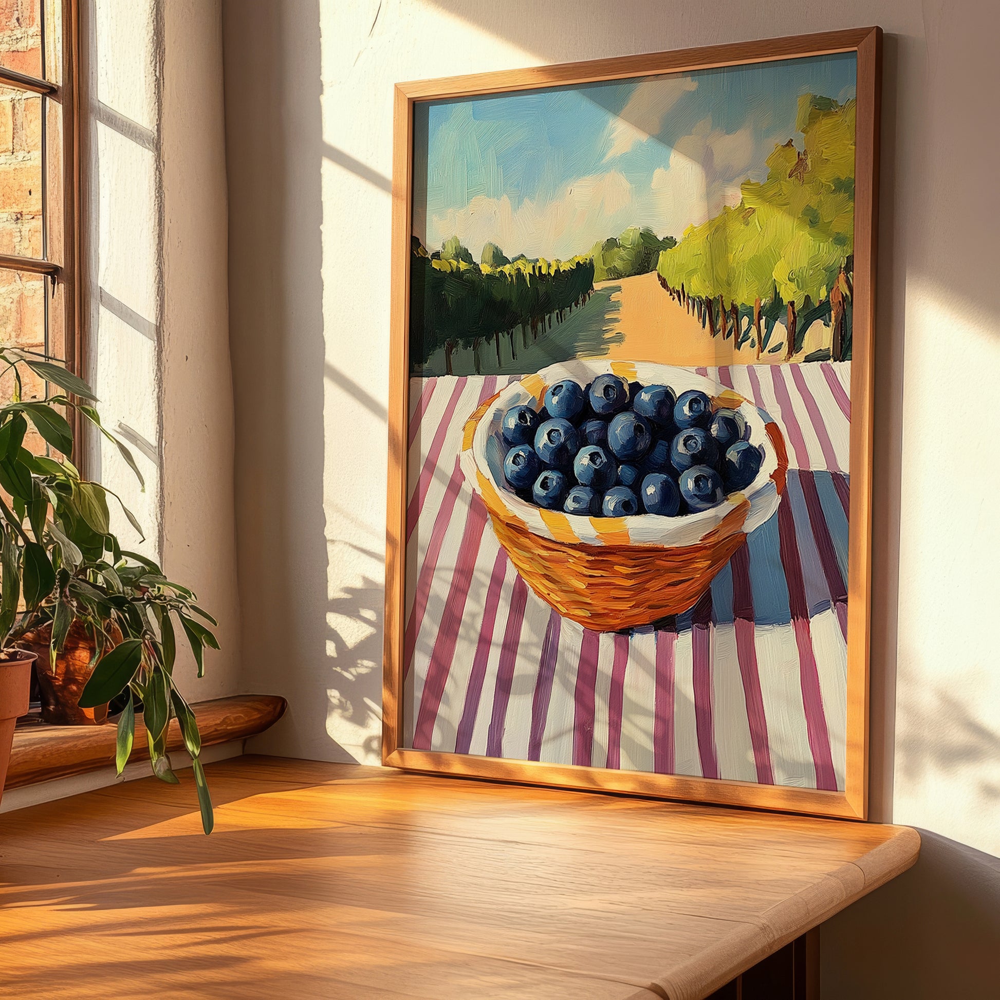 Blueberry – Green Valley Landscape, Berries Painting, clean layout with no caption