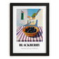 Blackberry – White village Street Café Scene, Berries Print, in sleek black frame