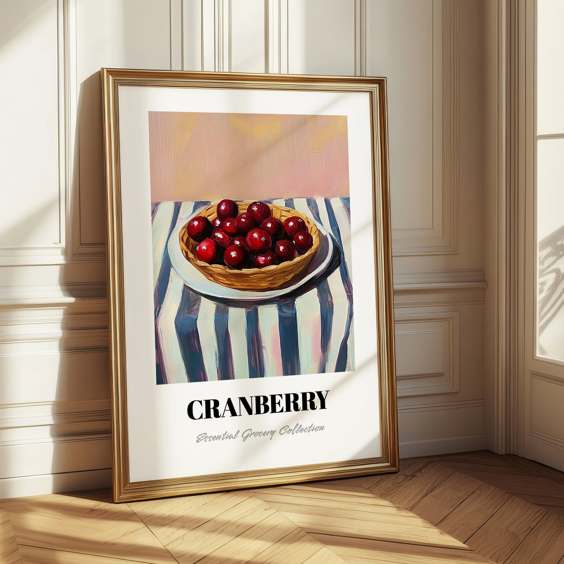 Cranberry – on Striped Tablecloth, Berries Poster