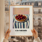 Cranberry – on Striped Tablecloth, Berries Poster, styled in a charming Paris street view