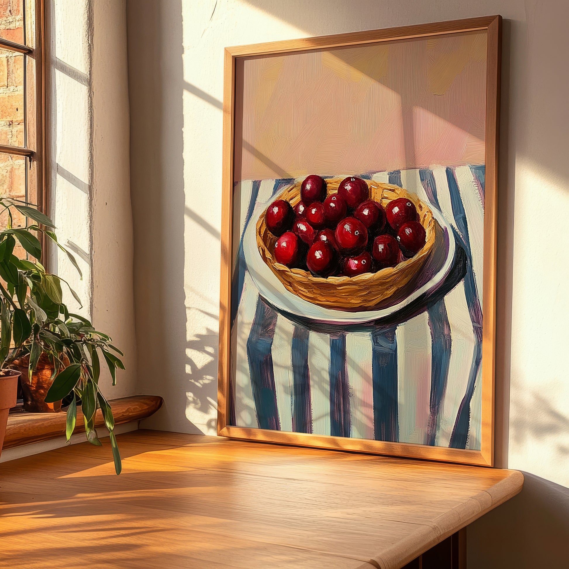 Cranberry – on Striped Tablecloth, Berries Poster, clean layout with no caption