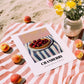 Cranberry – on Striped Tablecloth, Berries Poster, unframed on coastal sand