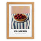 Cranberry – on Striped Tablecloth, Berries Poster, set in oak frame