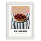 Cranberry – on Striped Tablecloth, Berries Poster, placed in minimal white frame