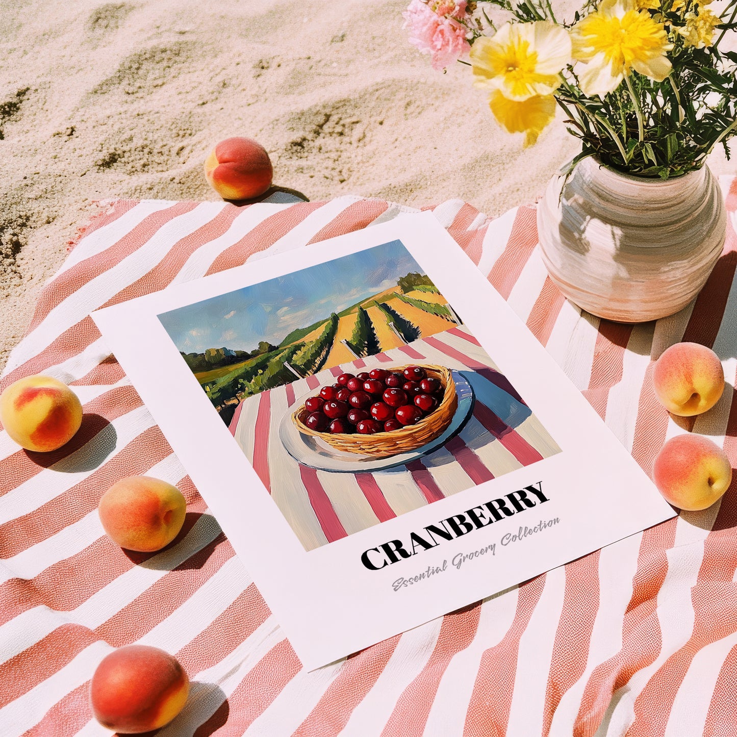 Cranberry – Green Valley Landscape, Berries Still Life, unframed on coastal sand