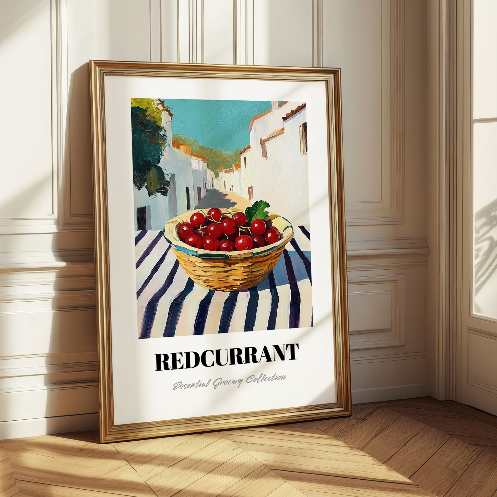 Redcurrant – White village Street Café Scene, Berries Still Life