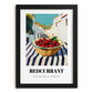 Redcurrant – White village Street Café Scene, Berries Still Life, in sleek black frame