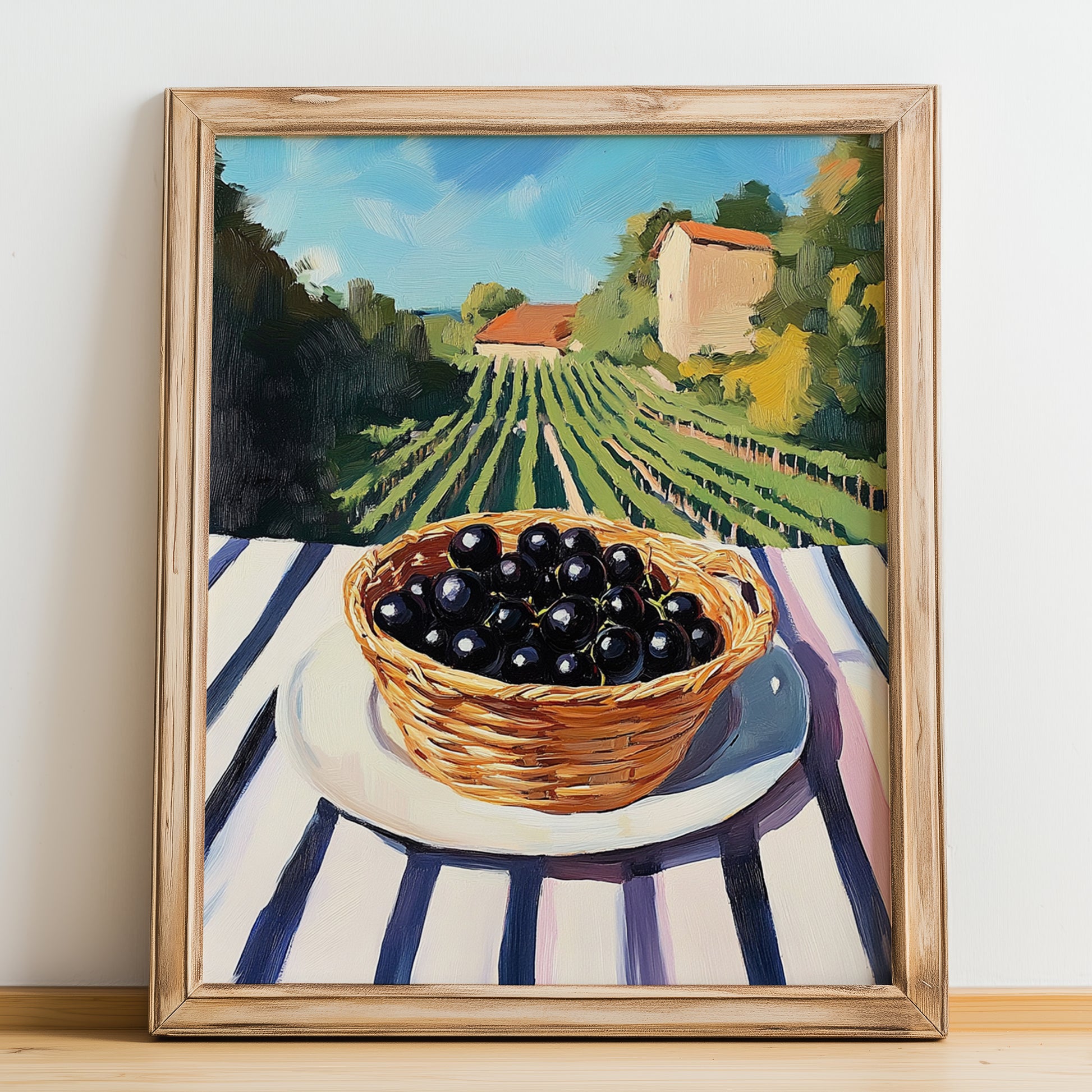 Blackcurrant – Green Valley Landscape, Berries Still Life, no-text version framed in wood