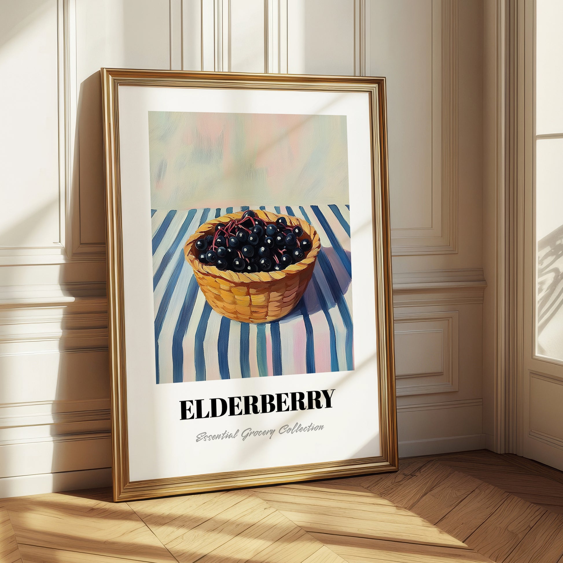 Elderberry – on Striped Tablecloth, Berries Illustration