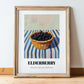 Elderberry – on Striped Tablecloth, Berries Illustration, in wooden frame leaning on the floor