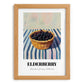 Elderberry – on Striped Tablecloth, Berries Illustration, set in oak frame